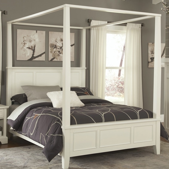 FaFurn - King Size Canopy Bed Frame in White, Wood