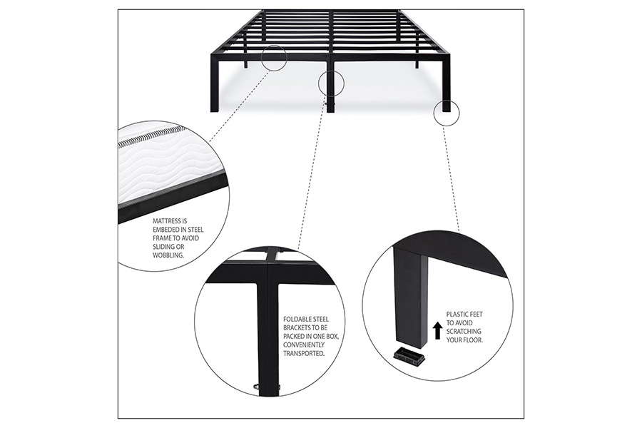 FaFurn - King Size Sturdy Metal Platform Bed Frame Holds Up To 2,200 Lbs