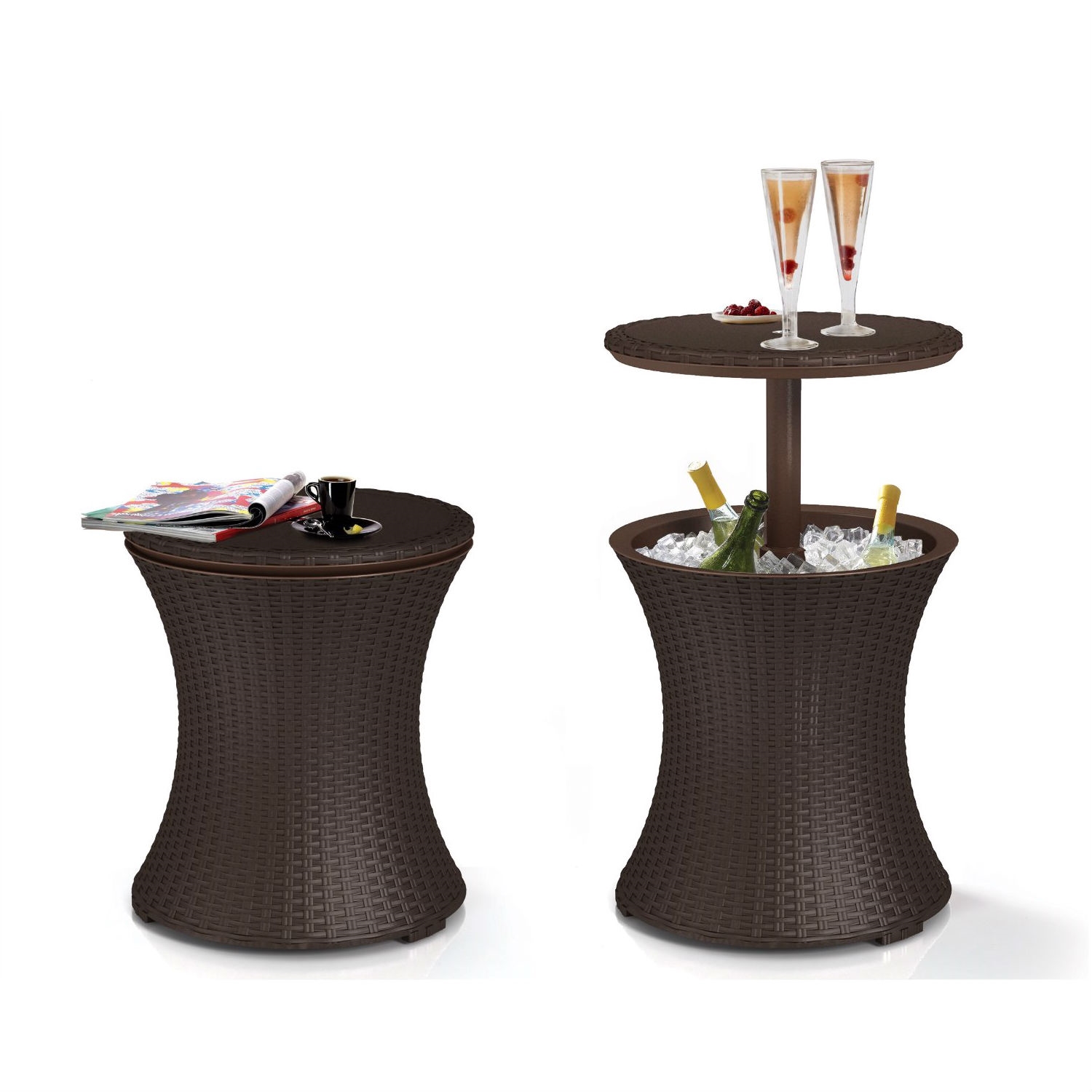 FaFurn - Patio Pool Cocktail Table in Brown, Wicker Resin