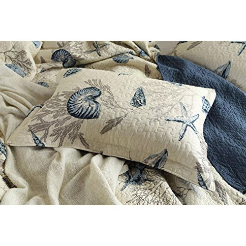 FaFurn - 3-Piece King Size Quilt Set with Seashells Ocean Beach Nautical Pattern in Cotton