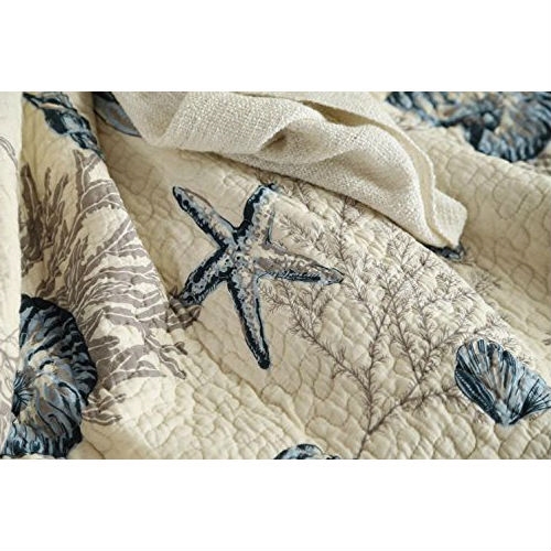 FaFurn - 3-Piece King Size Quilt Set with Seashells Ocean Beach Nautical Pattern in Cotton