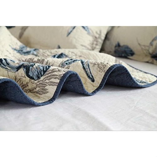 FaFurn - 3-Piece King Size Quilt Set with Seashells Ocean Beach Nautical Pattern in Cotton