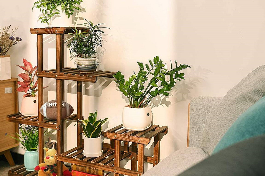 FaFurn - Indoor Outdoor Solid Wood 6-Tier Plant Stand Planter Cart On Wheels