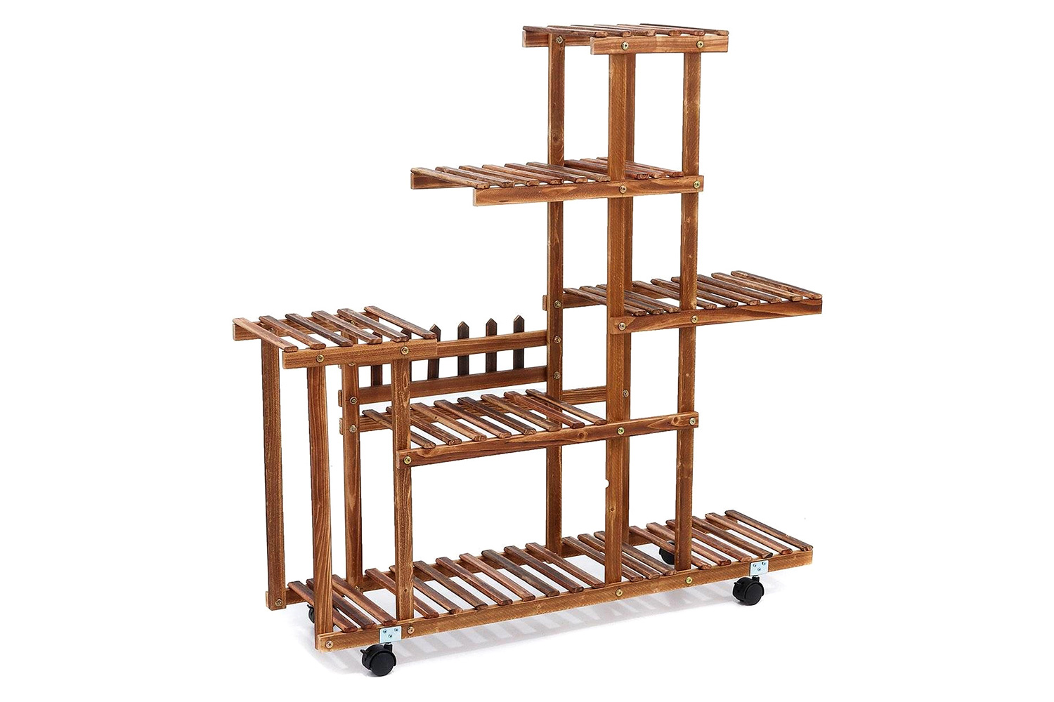 FaFurn - Indoor Outdoor Solid Wood 6-Tier Plant Stand Planter Cart On Wheels