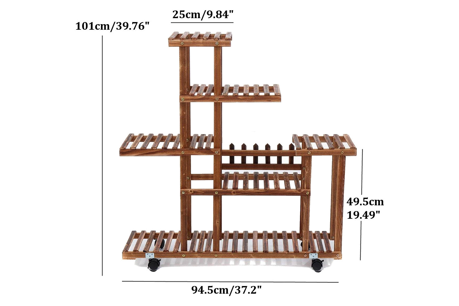 FaFurn - Indoor Outdoor Solid Wood 6-Tier Plant Stand Planter Cart On Wheels