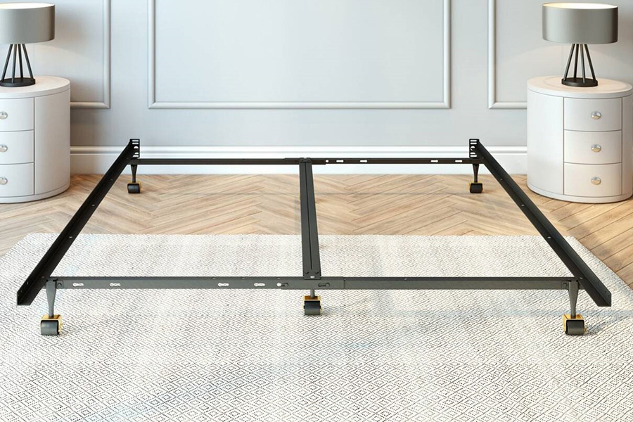 FaFurn - King Size Heavy Duty 7-Leg Metal Bed Frame with Locking Rug Roller Casters Wheels