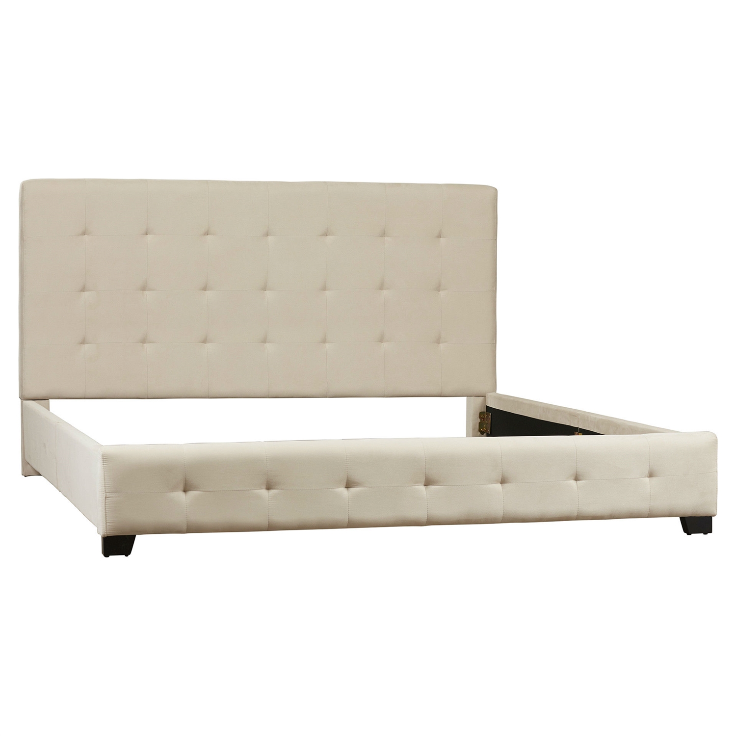 FaFurn - King Size Bed Frame with Padded Tufted Headboard in Taupe