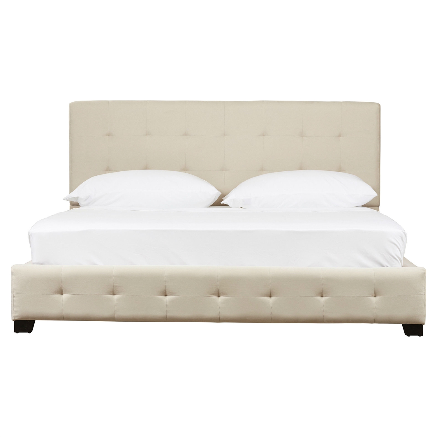 FaFurn - King Size Bed Frame with Padded Tufted Headboard in Taupe