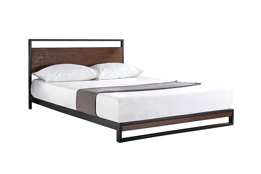 FaFurn - Metal Wood Platform Bed Frame with Headboard