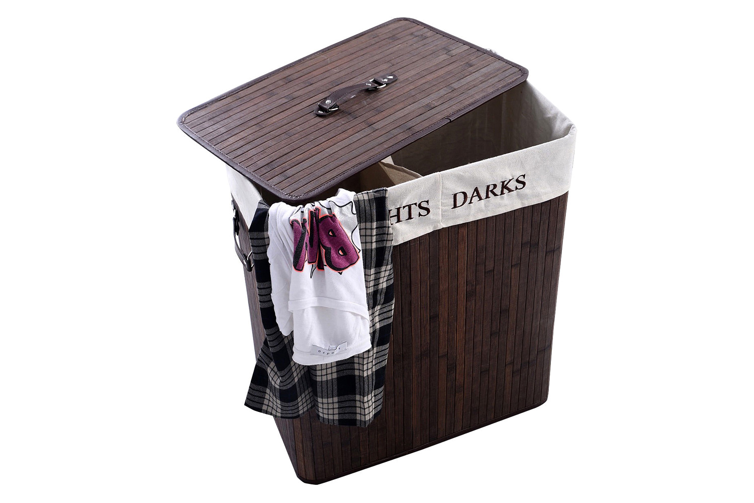 FaFurn Bamboo 2-Bin Lights Darks Laundry Hamper with Handles - Brown