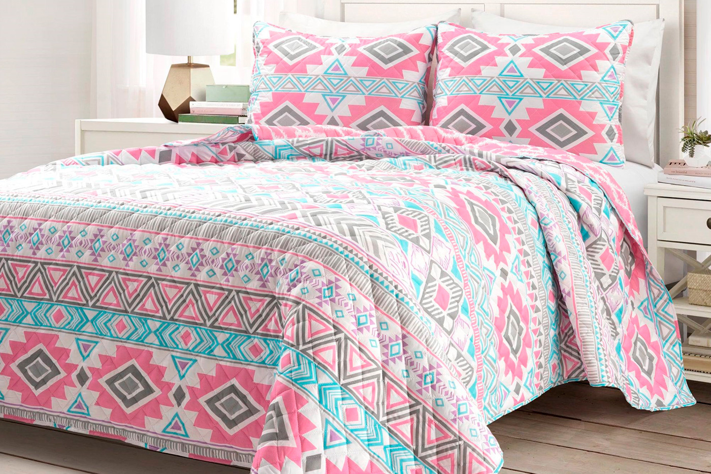 FaFurn - 3-Piece Reversible Striped Quilt Set