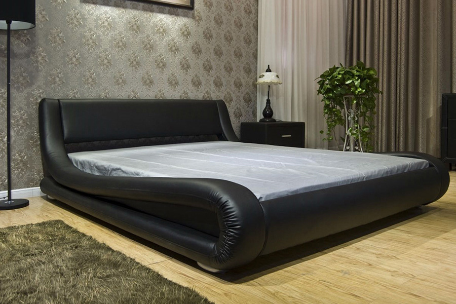 FaFurn - Modern Faux Leather Upholstered Platform Bed with Curved Headboard