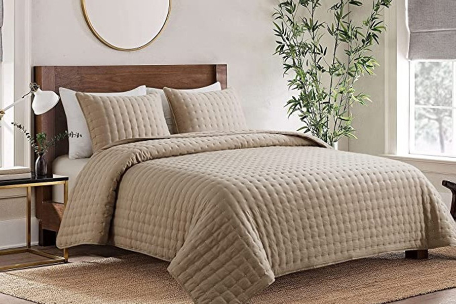 FaFurn 3 Piece Microfiber Polyester Quilt Bedding Set - Beige, Queen Size