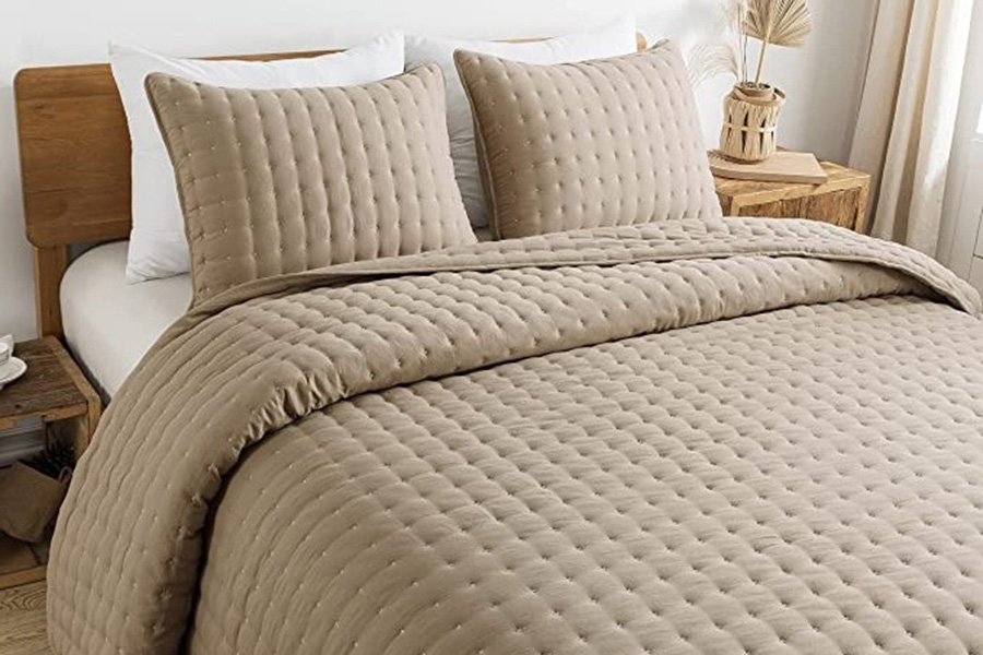 FaFurn 3 Piece Microfiber Polyester Quilt Bedding Set - Beige, Queen Size