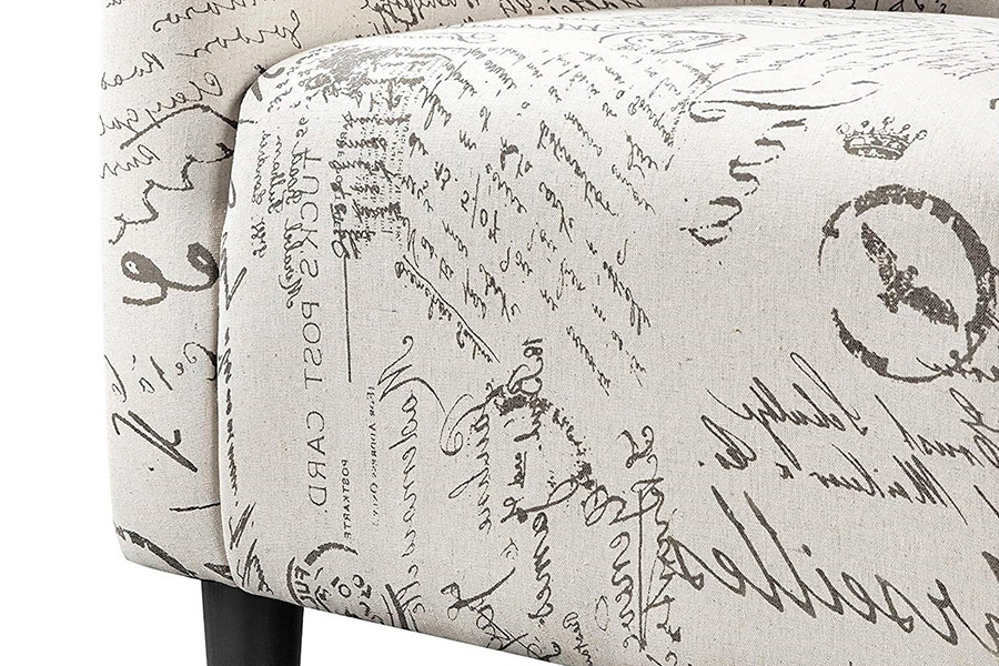 FaFurn™ - Letter Print French Upholstered Barrel Chair and Ottoman Set