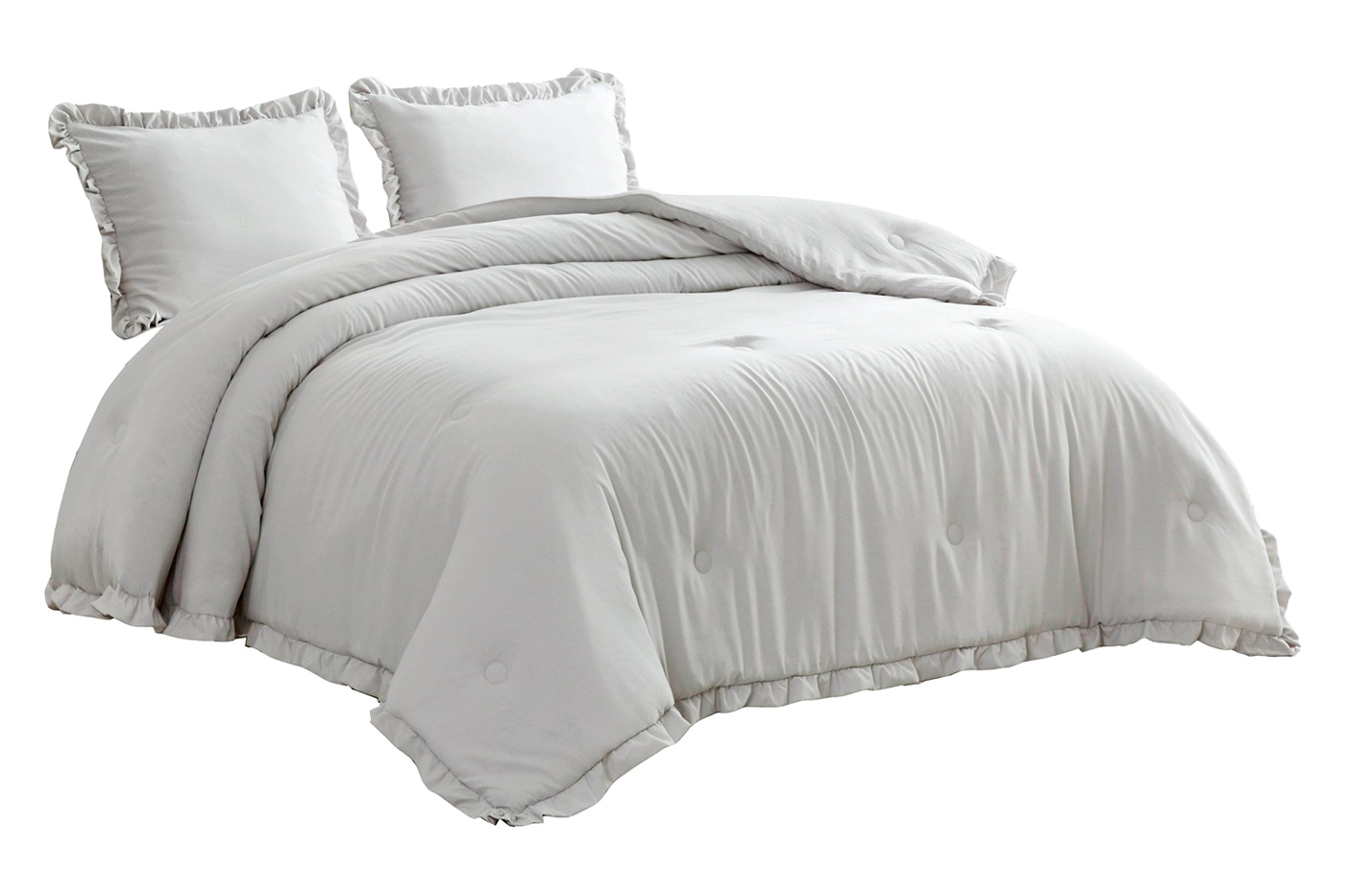 FaFurn Full Size Oversized Ruffled Edge Comforter Set - Gray, Microfiber