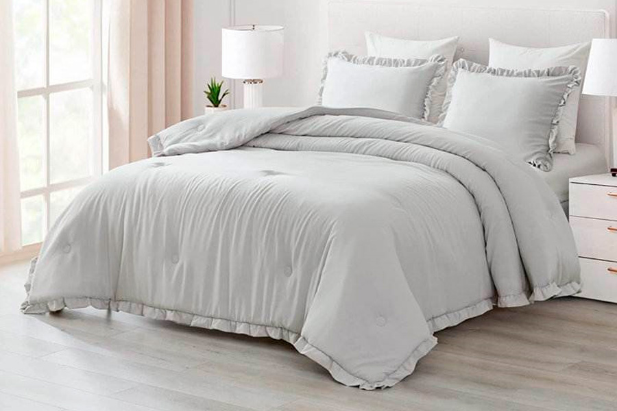 FaFurn King Size Oversized Ruffled Edge Comforter Set - Gray, Microfiber