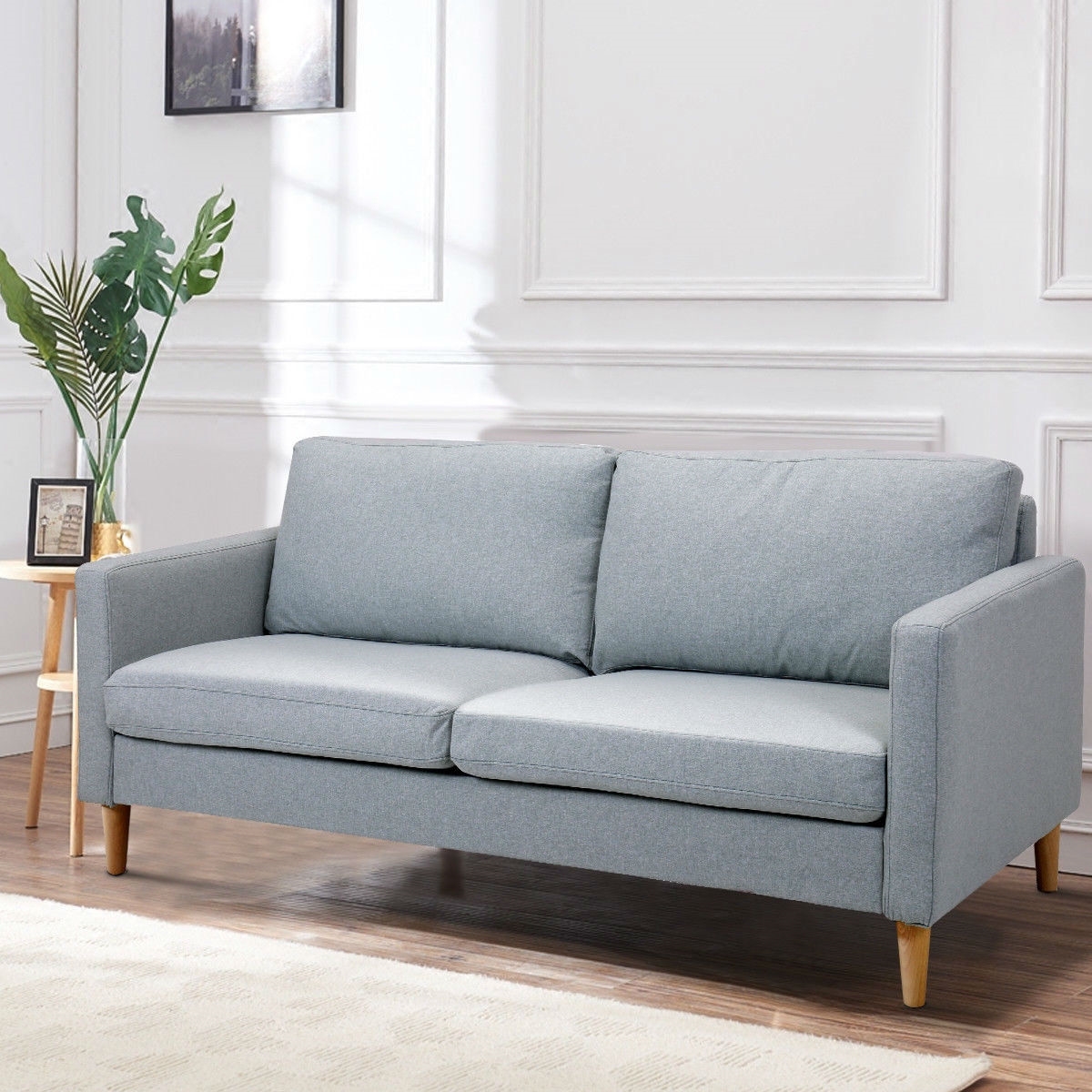 FaFurn™ Modern Sofa with Wood Legs - Light Gray, Fabric