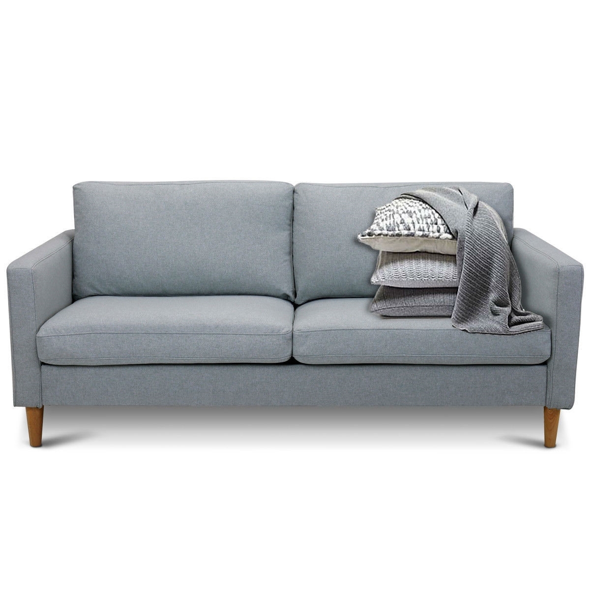 FaFurn™ Modern Sofa with Wood Legs - Light Gray, Fabric