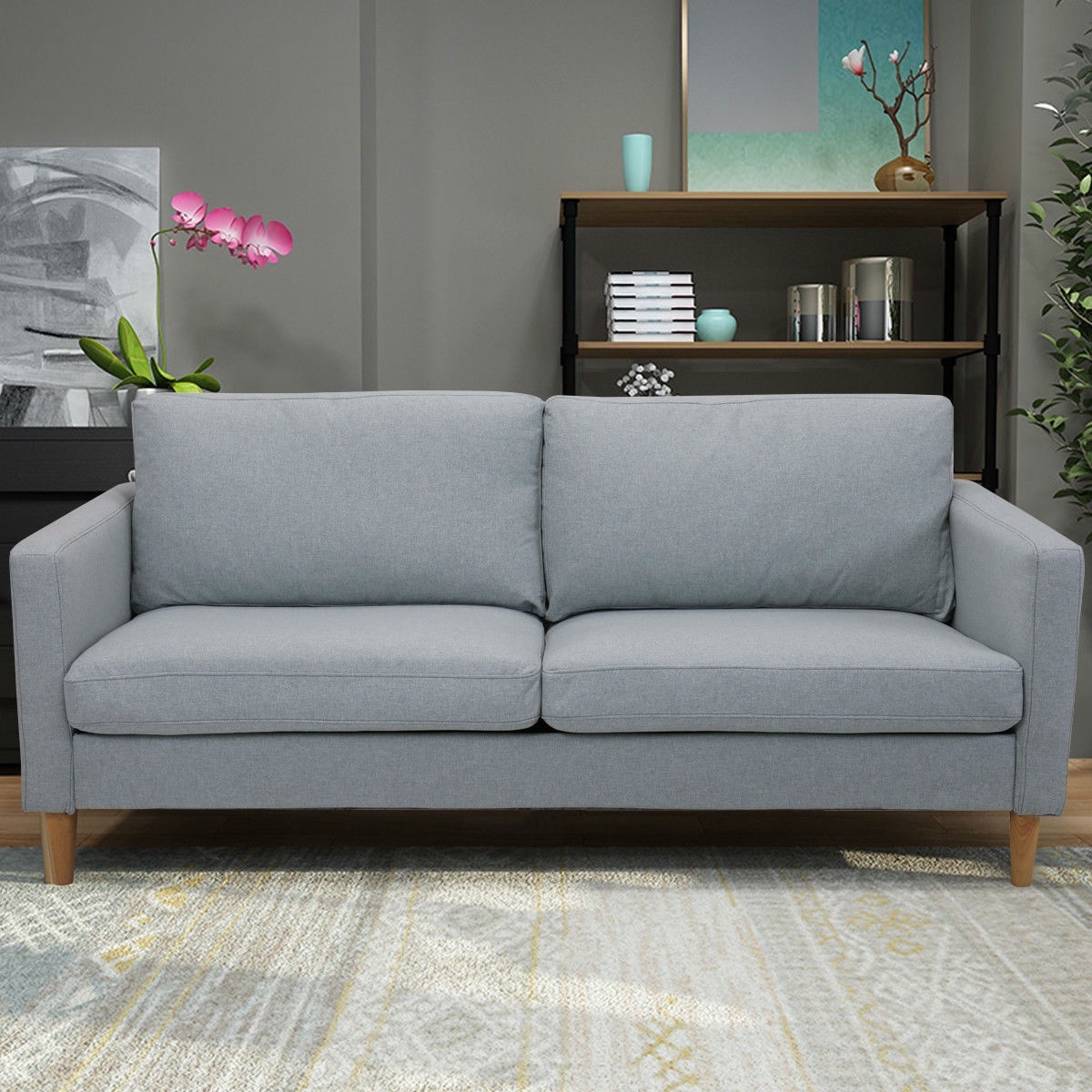 FaFurn™ Modern Sofa with Wood Legs - Light Gray, Fabric