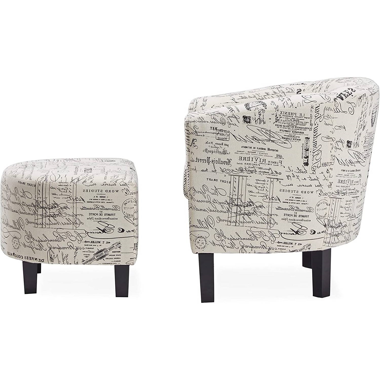 FaFurn - Modern Accent Chair with French Cursive Pattern Upholstery in White