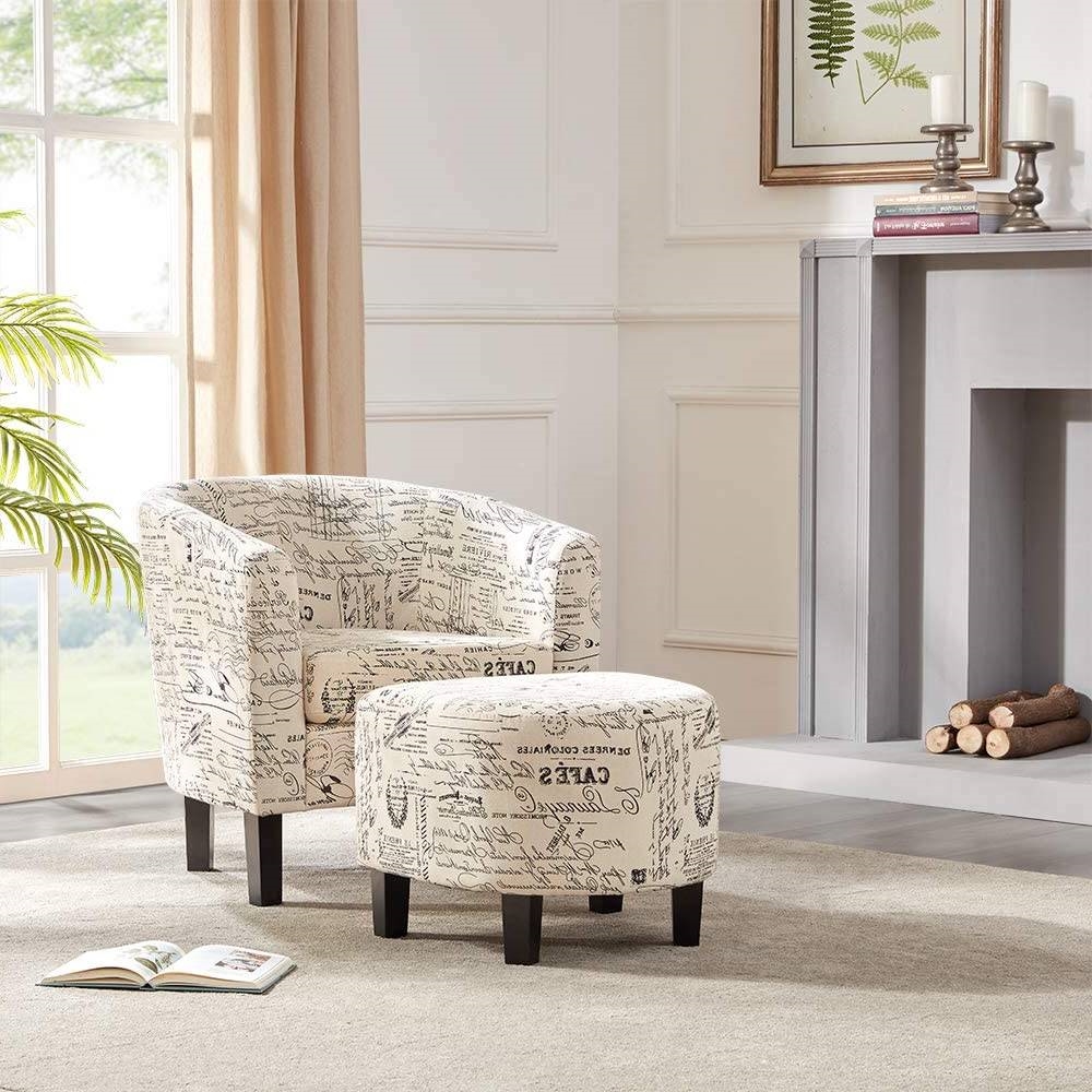 FaFurn - Modern Accent Chair with French Cursive Pattern Upholstery in White