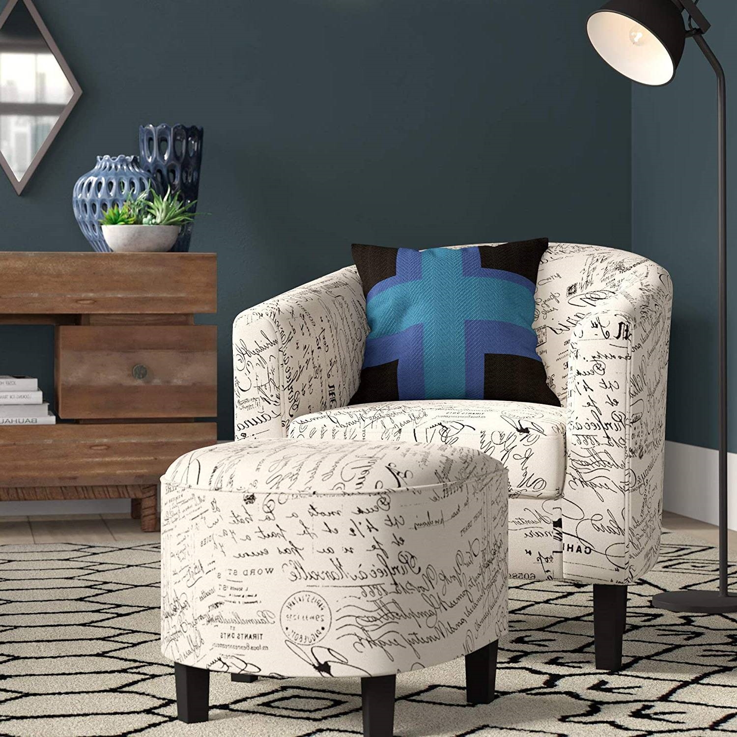 FaFurn - Modern Accent Chair with French Cursive Pattern Upholstery in White