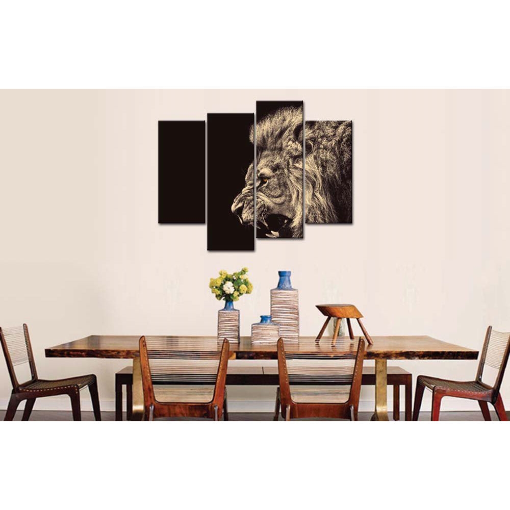 FaFurn - 4-Panel Wall Art Painting Print in Roaring Lion Big Kitty