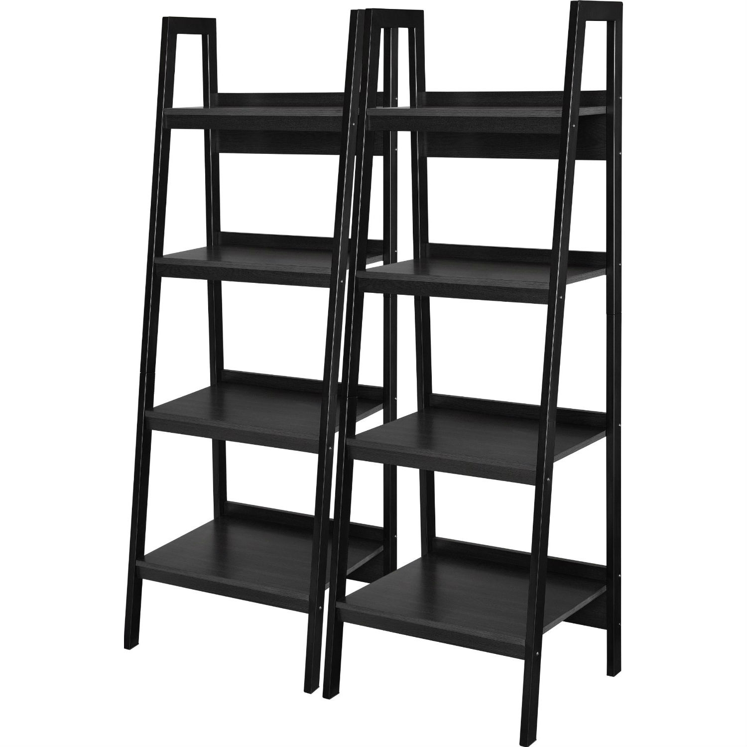 FaFurn - Set of 2 Modern 4-Shelf Bookcase in Black, Metal/Wood