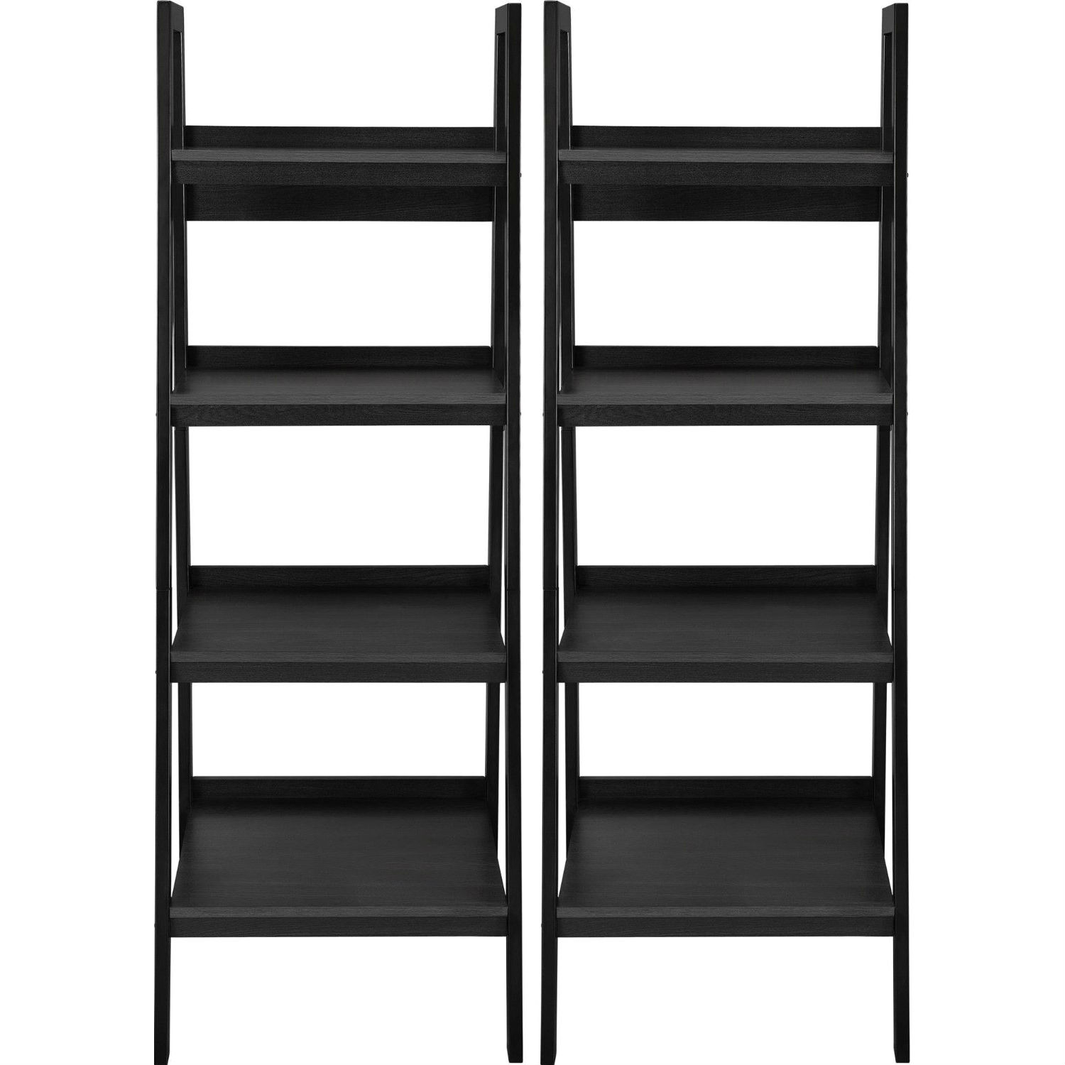 FaFurn - Set of 2 Modern 4-Shelf Bookcase in Black, Metal/Wood