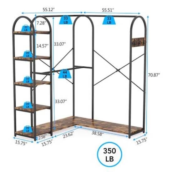 FaFurn - Garment Rack Clothes with Clothing Hanging Rods and Storage Shelves in Brown, Metal