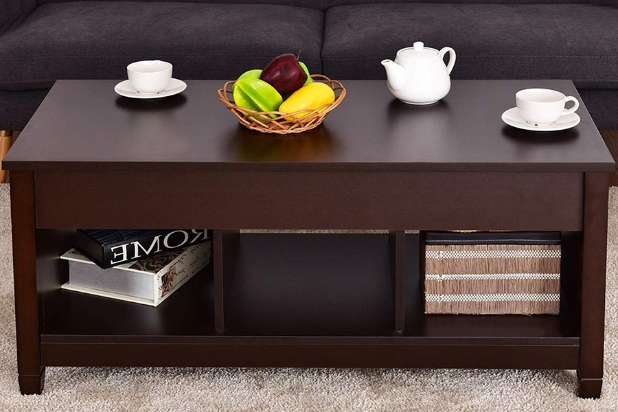 FaFurn Brown Wood Lift Top Coffee Table with Hidden Storage Space