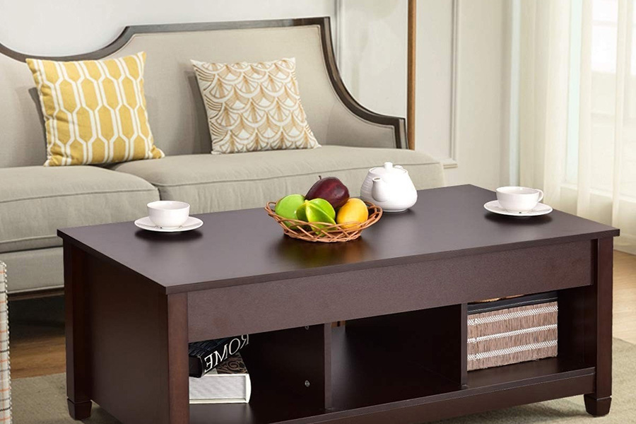 FaFurn Brown Wood Lift Top Coffee Table with Hidden Storage Space