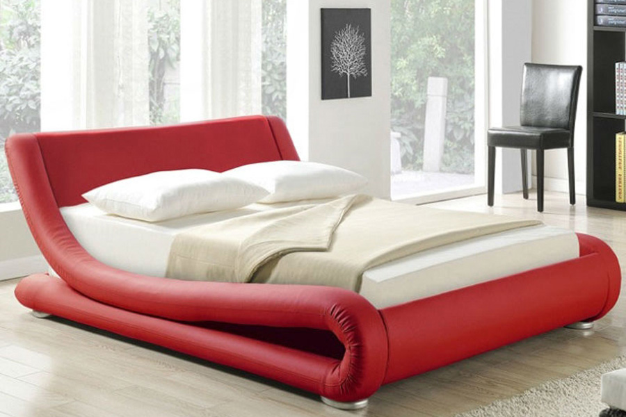 FaFurn - Modern Faux Leather Upholstered Platform Bed with Curved Headboard