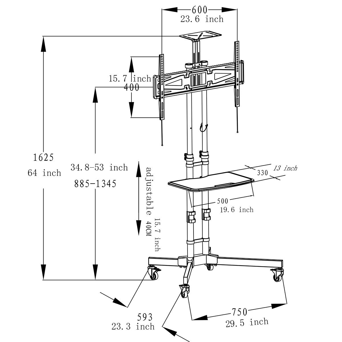 FaFurn - Adjustable Mobile TV Cart for 65" TV