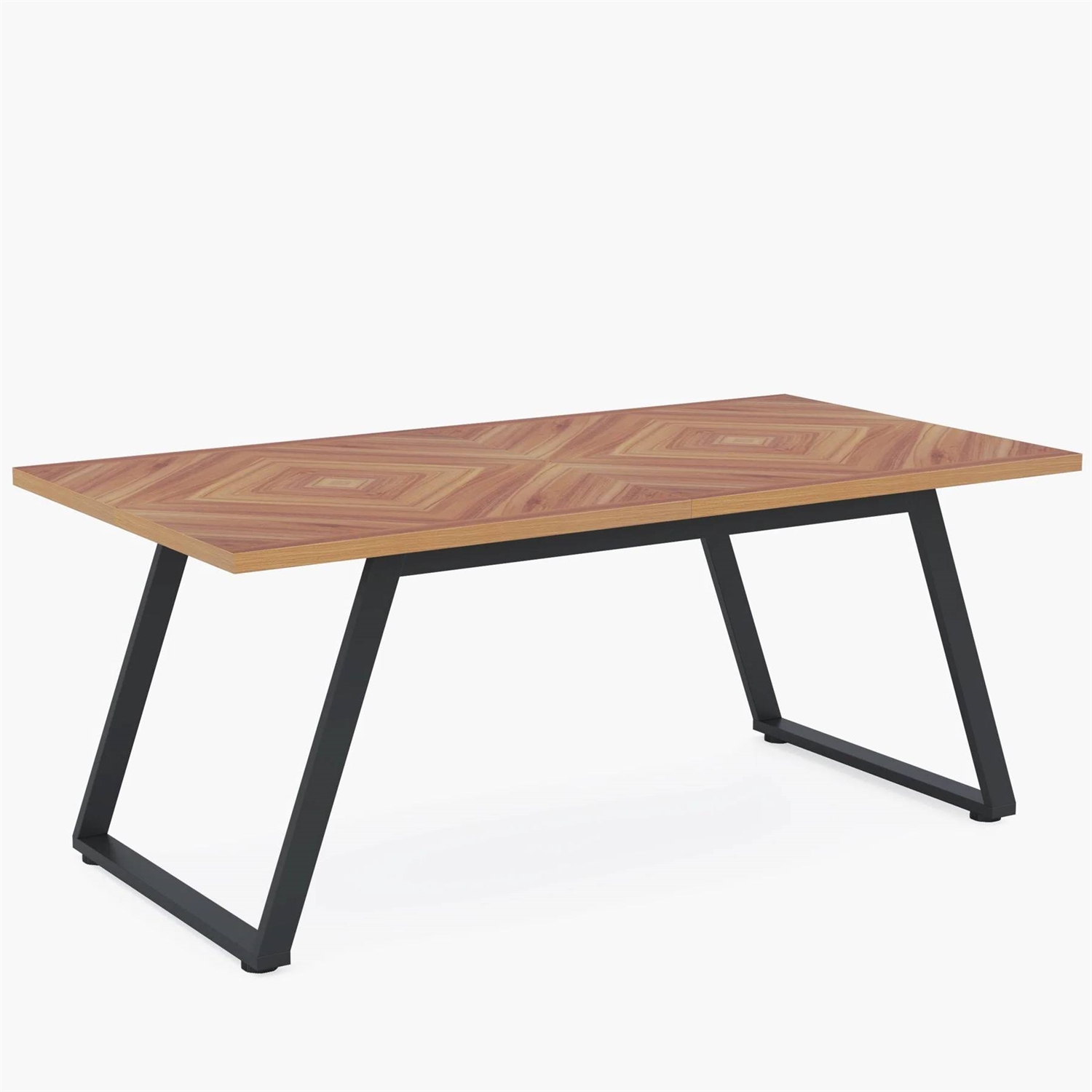 FaFurn Modern Rectangle Dining Table - Light Walnut, Metal Frame