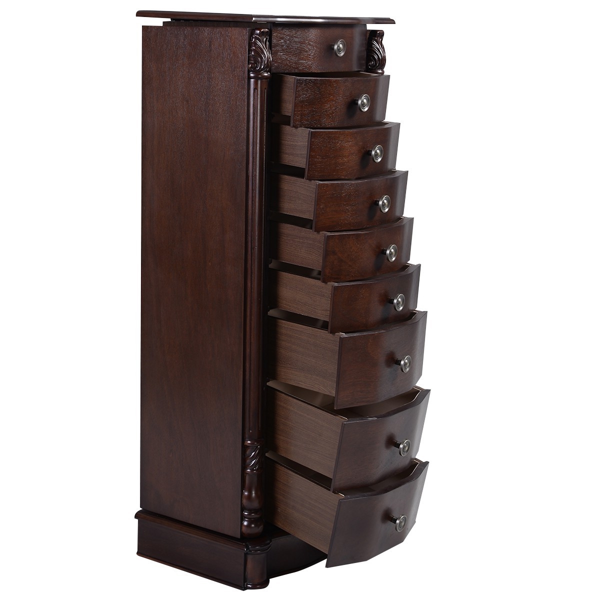 FaFurn - Jewelry Armoire Storage Chest with Mirror in Dark Brown, Wood