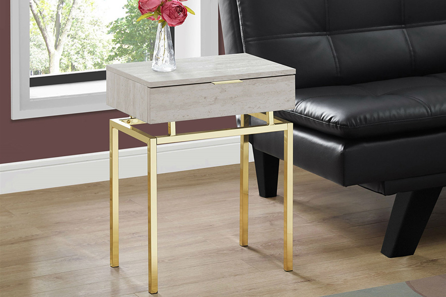 FaFurn 24-In Modern End Table 1 Drawer Nightstand - Beige/Gold