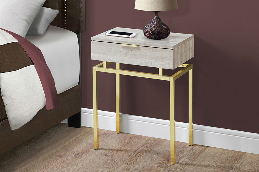 FaFurn 24-In Modern End Table 1 Drawer Nightstand - Beige/Gold