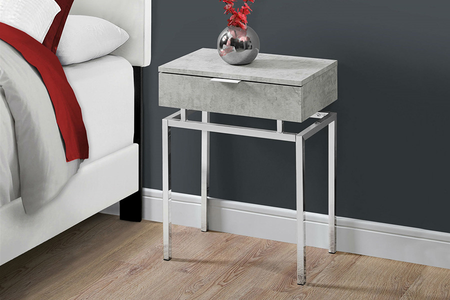 FaFurn 24-In Modern End Table 1 Drawer Nightstand - Gray/Chrome