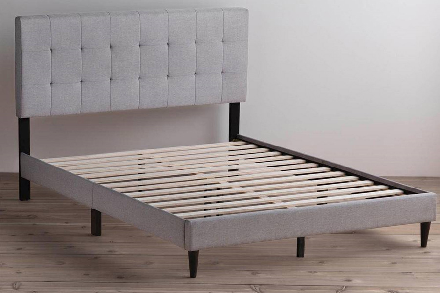 FaFurn Queen Size Upholstered Tufted Platform Bed Frame with Headboard - Stone Gray