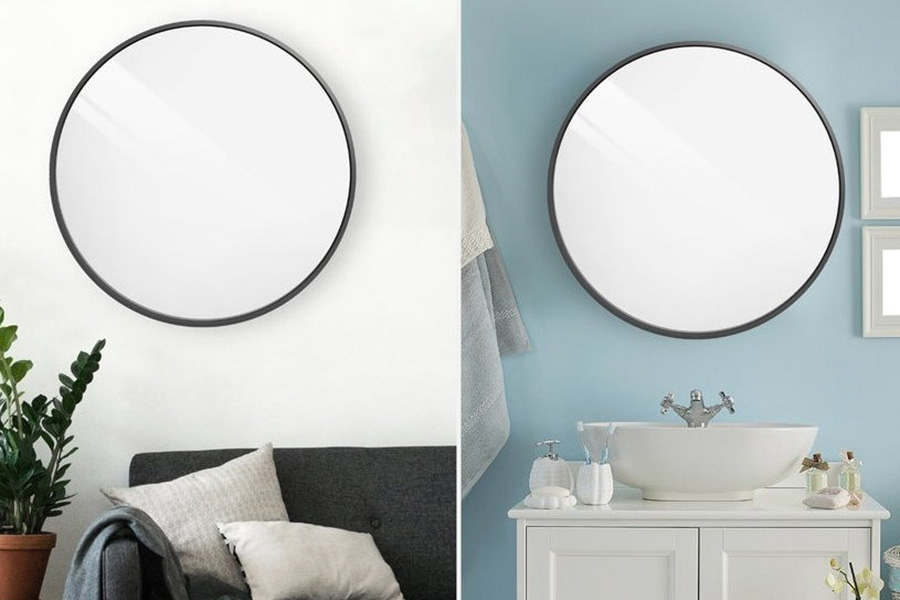 FaFurn 36-Inch Round Bathroom Vanity Wall Mirror Frame - Matte Black