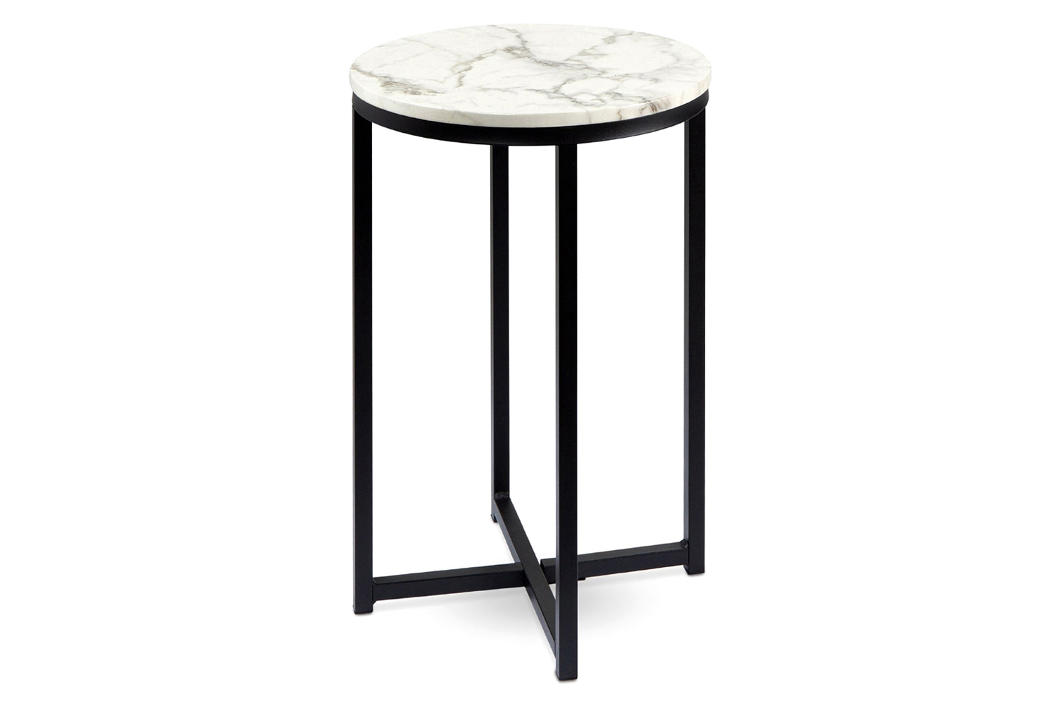 FaFurn™ Round Cross Leg Design Coffee Side Table Nightstand with Faux Marble Top - White/Matte Black