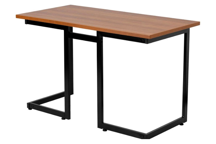 FaFurn - Modern Black Metal Frame Computer Desk with Cherry Wood Finish Top