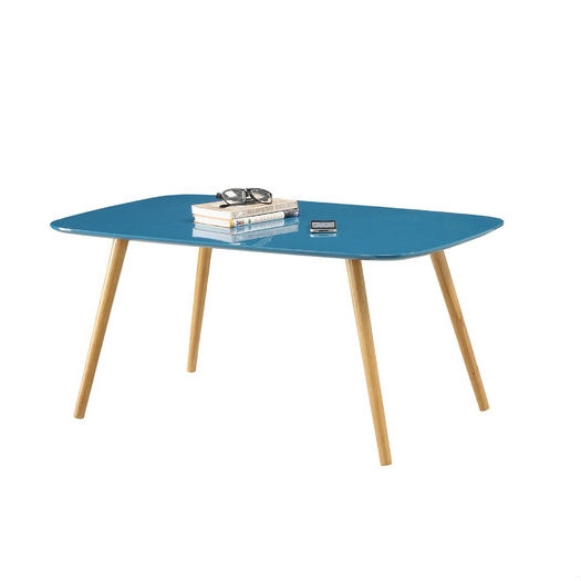 FaFurn Modern Coffee Table with Solid Wood Legs - Blue, Wood