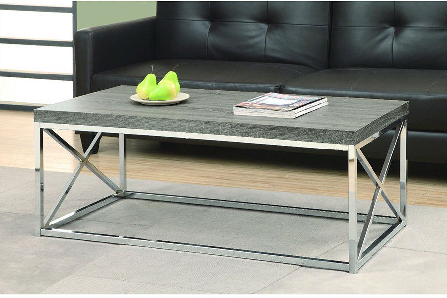 FaFurn Modern Coffee Table with Chrome Metal Frame and Dark Taupe Wood Top