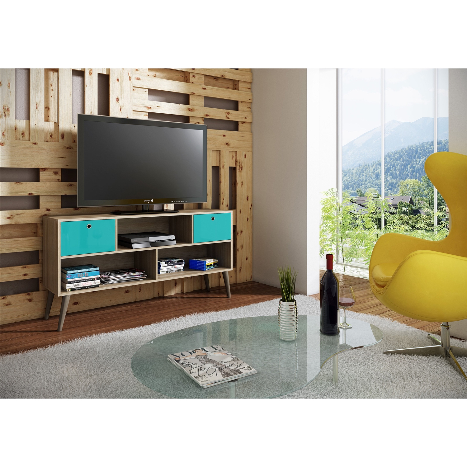 FaFurn - Modern TV Stand/Entertainment Center in Aqua Gray, Wood