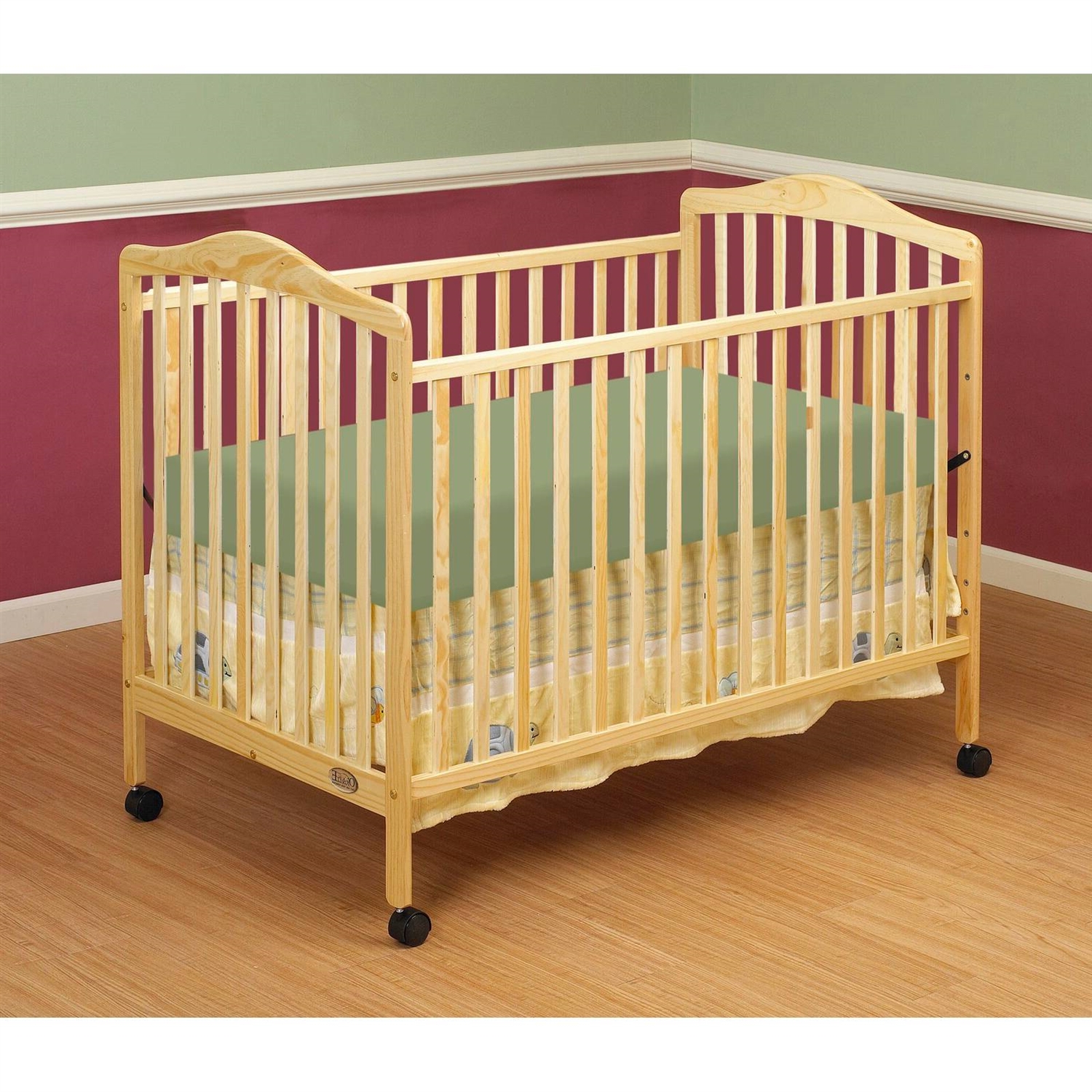 FaFurn Farmhouse Convertible Crib Toddler Bed with Locking Caster Wheels - Natural, Wood