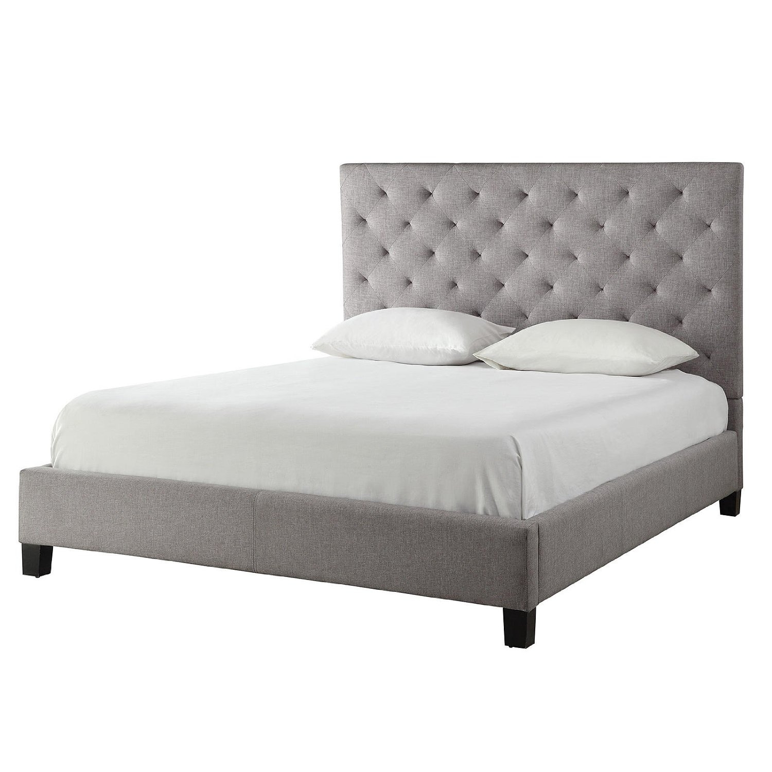 FaFurn - Queen Size Button-Tufted Platform Bed Frame in Gray