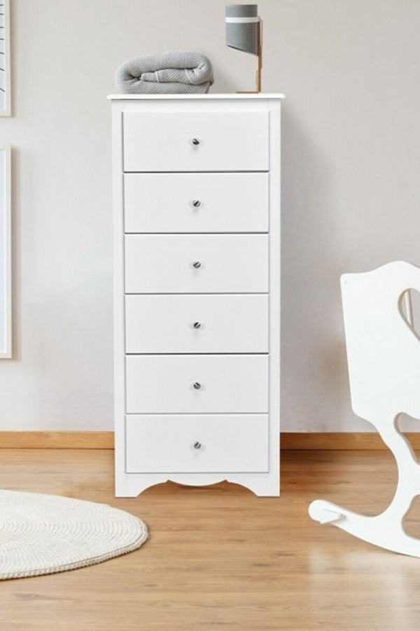 FaFurn Modern 6 Drawer Tall Wood Dresser Chest - White